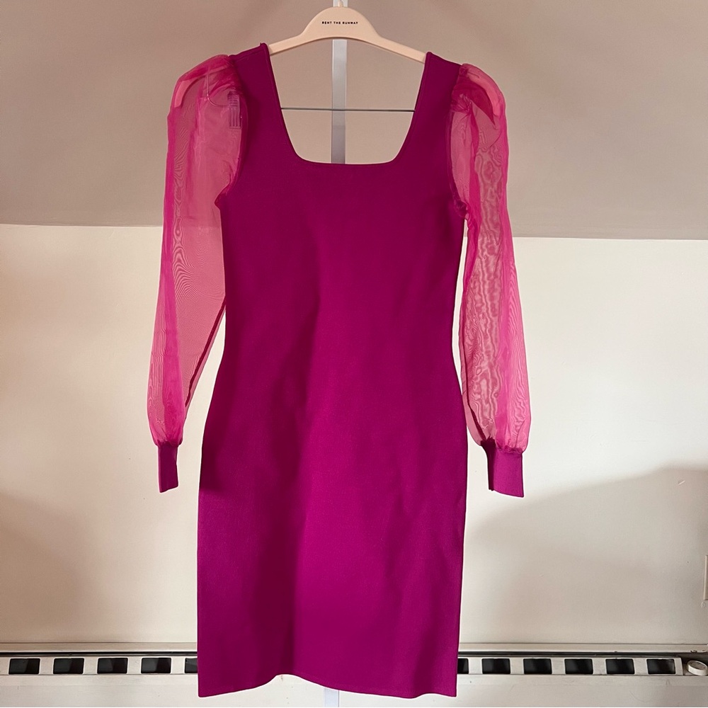 House of Harlow 1960 Pink Knit Bodycon Sheer Puff Sleeve Dress Small Barbie